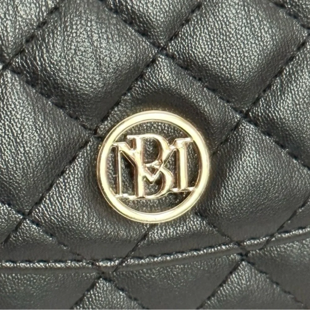 Badgley Mischka Studio Black Vegan Leather Diamond Quilting Cover Wallet NWOT